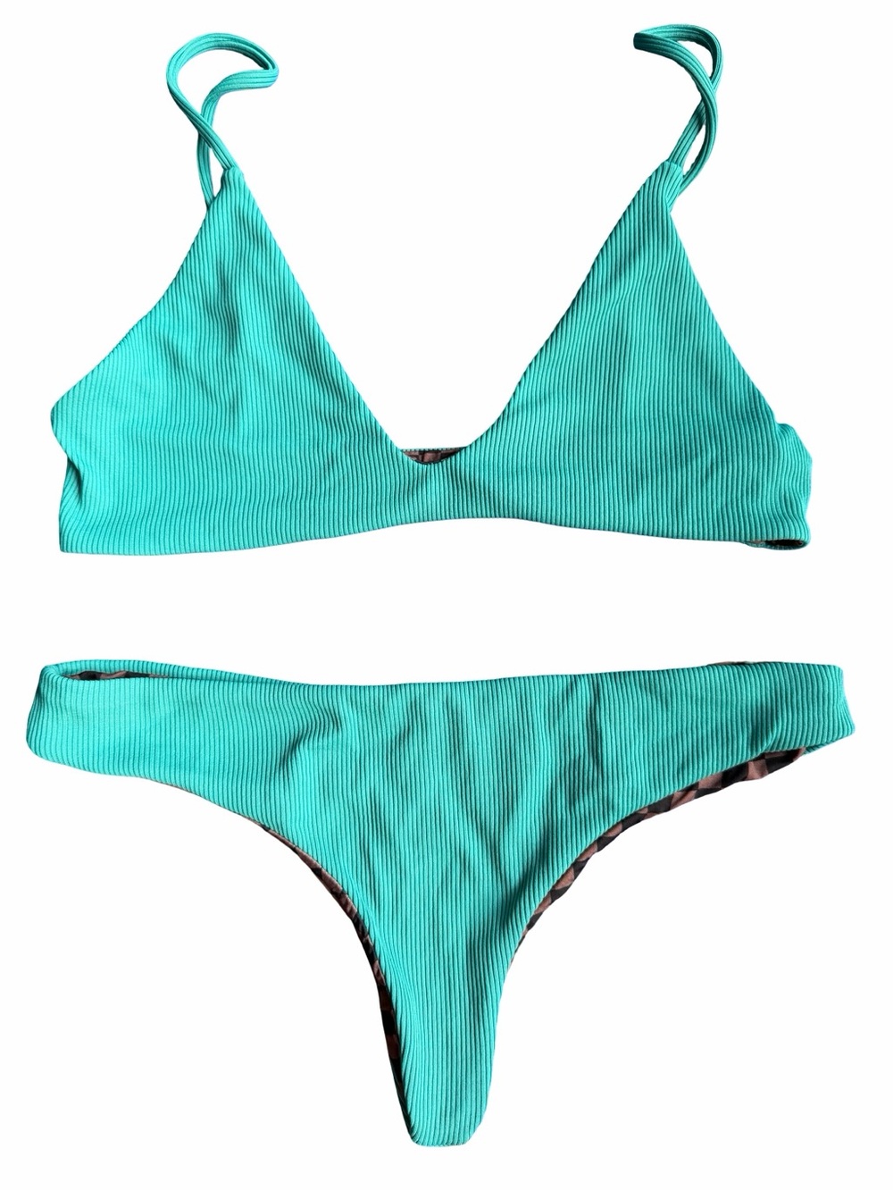 MAI Turquoise Ribbed Triangle Bikini Set - Women Swim small
